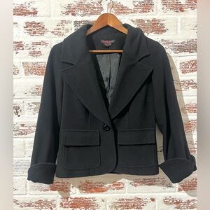 VTG Simon Chang Blazer Wool Cashmere Cropped Tailored Black Soft Luxury S/M